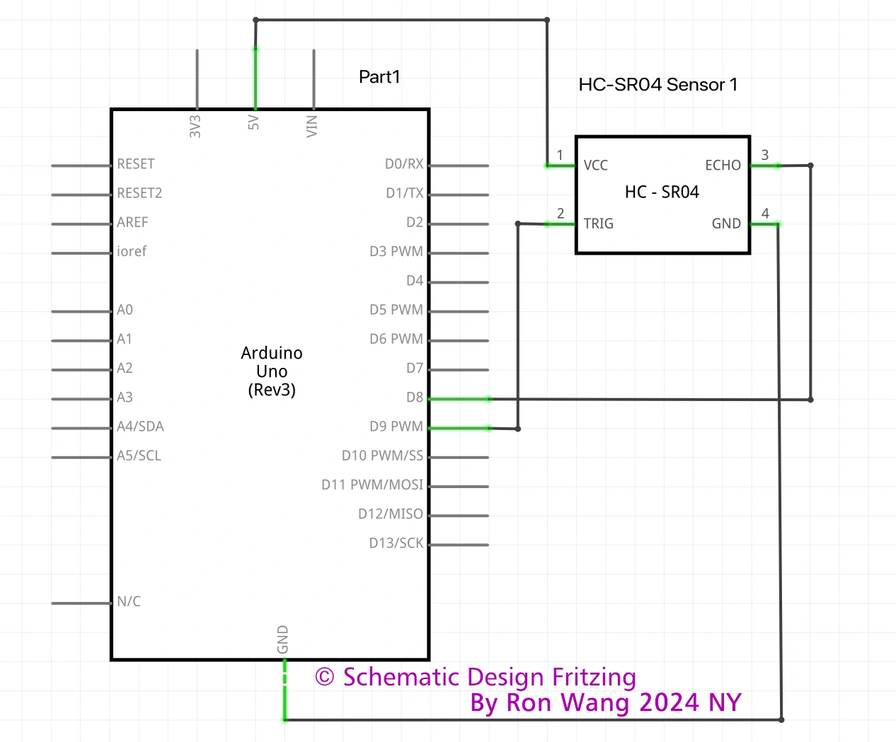 Arduino Project UltraSonic Disatance Schematic