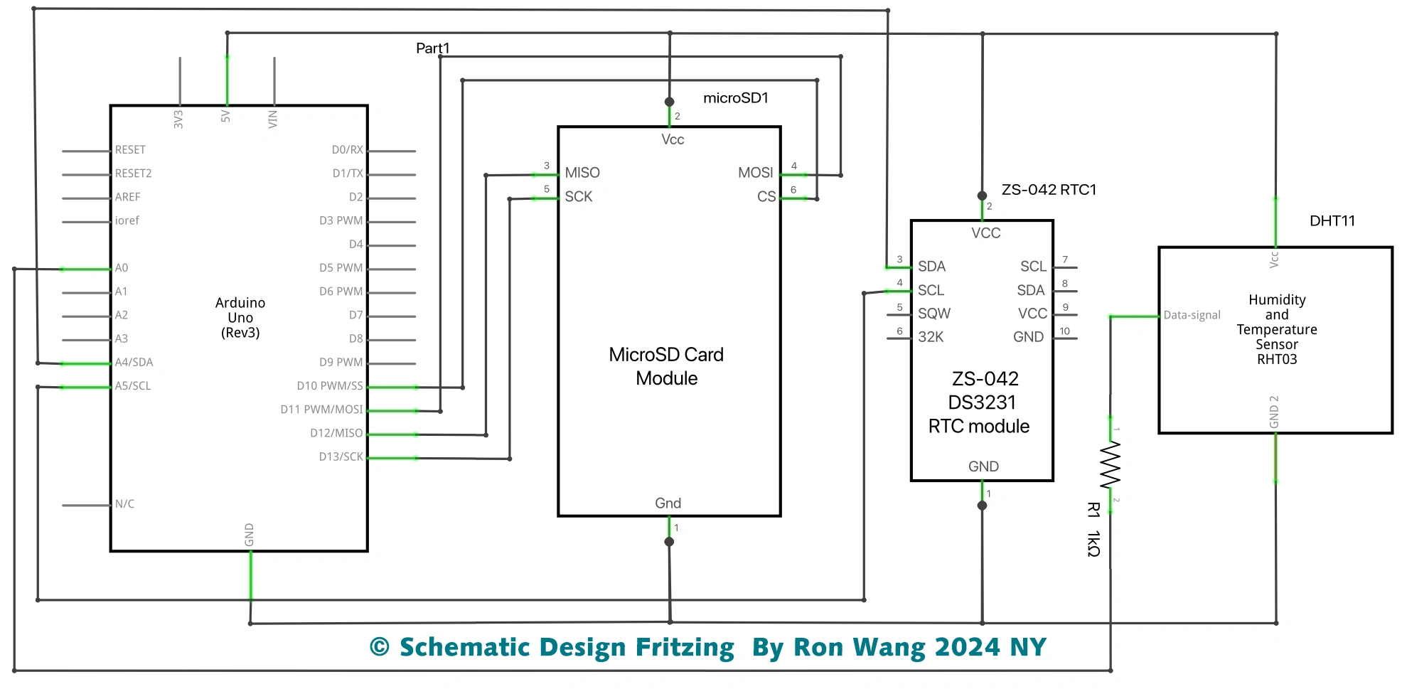 Arduino SD Card Record Temperature Schematic