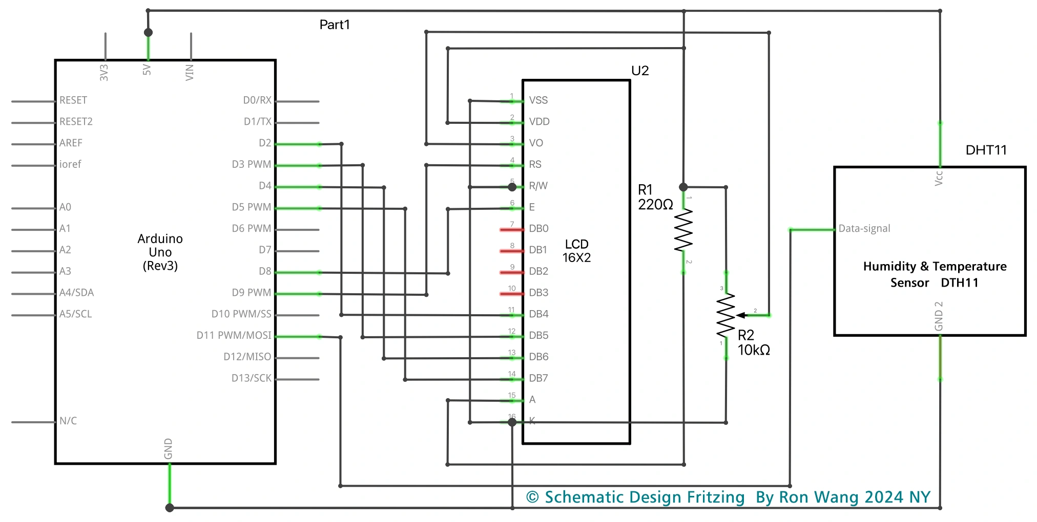 Ardunio DHT11 Temperature Humidity Display Schematic