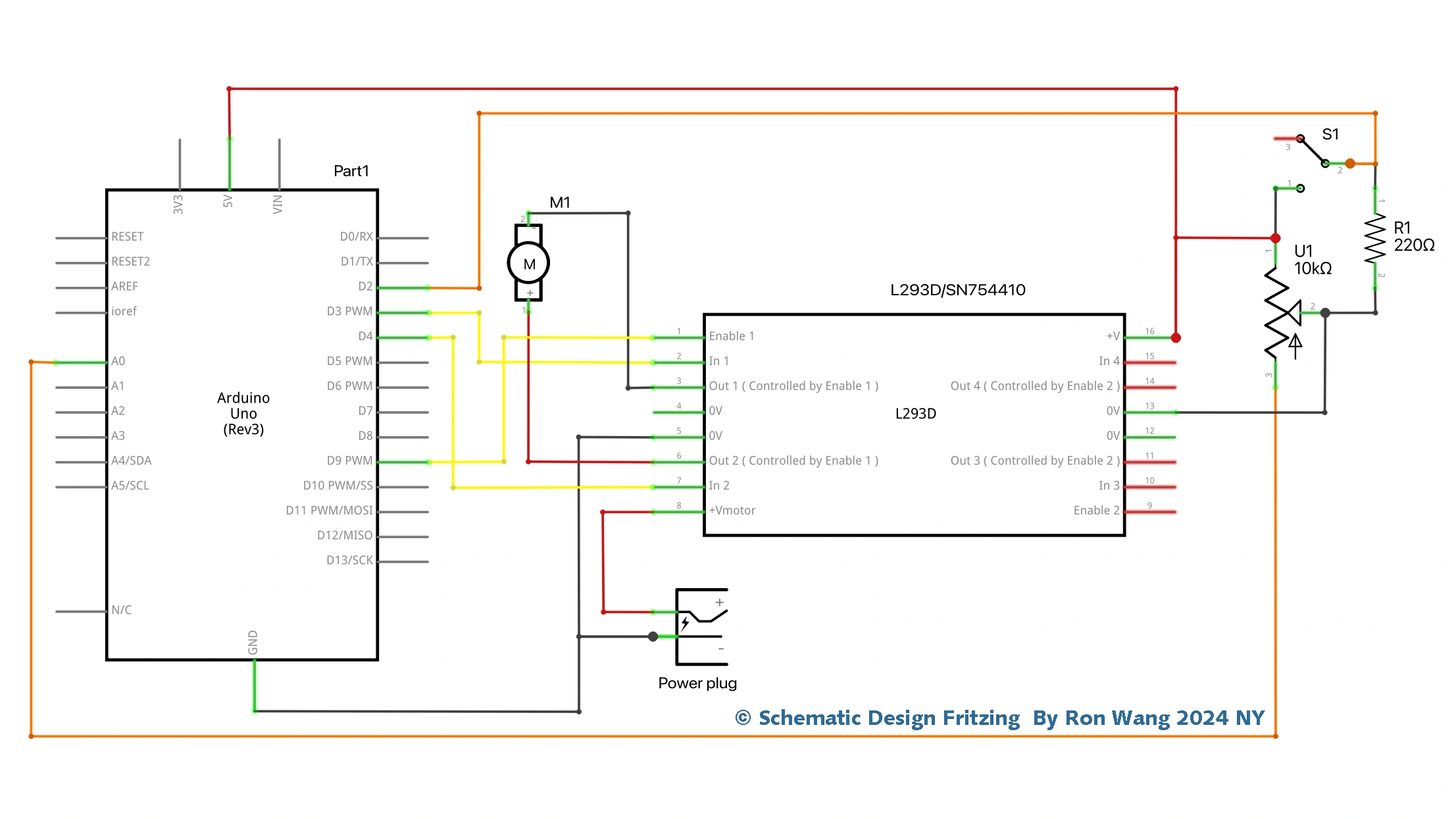 Arduino L293D Motor Driver IC Schematic