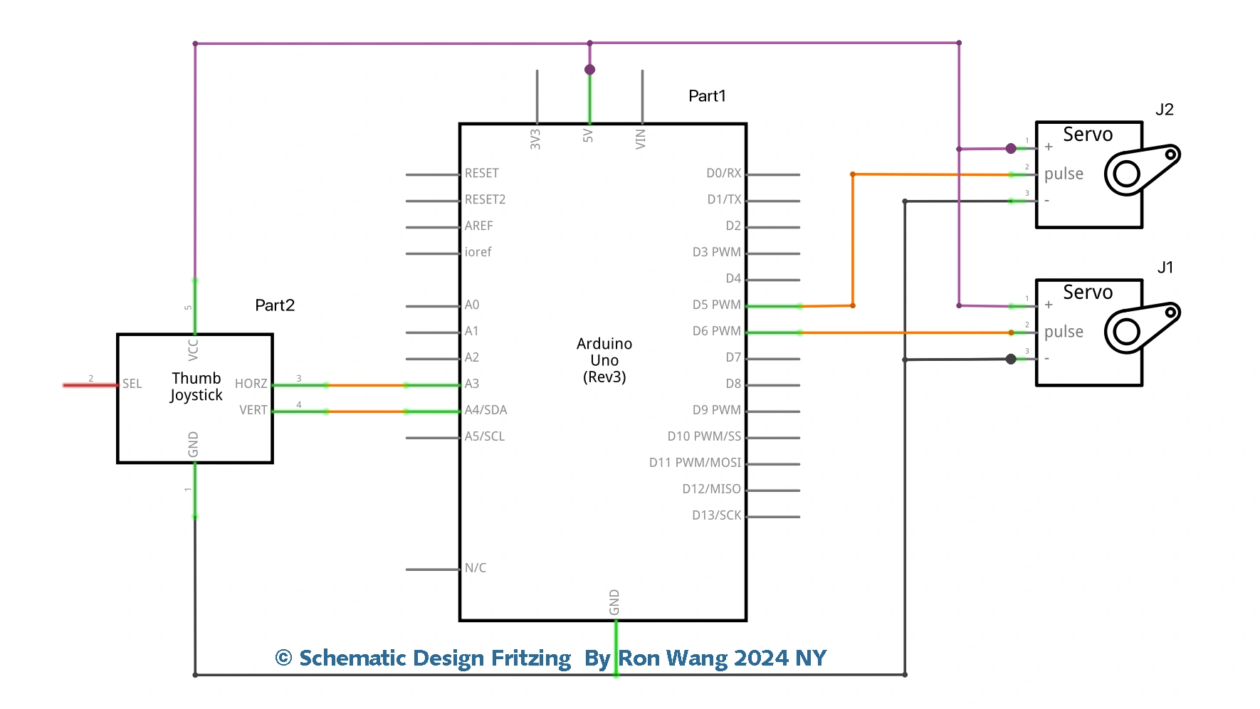 Arduino Joystick Servo Control Schematic