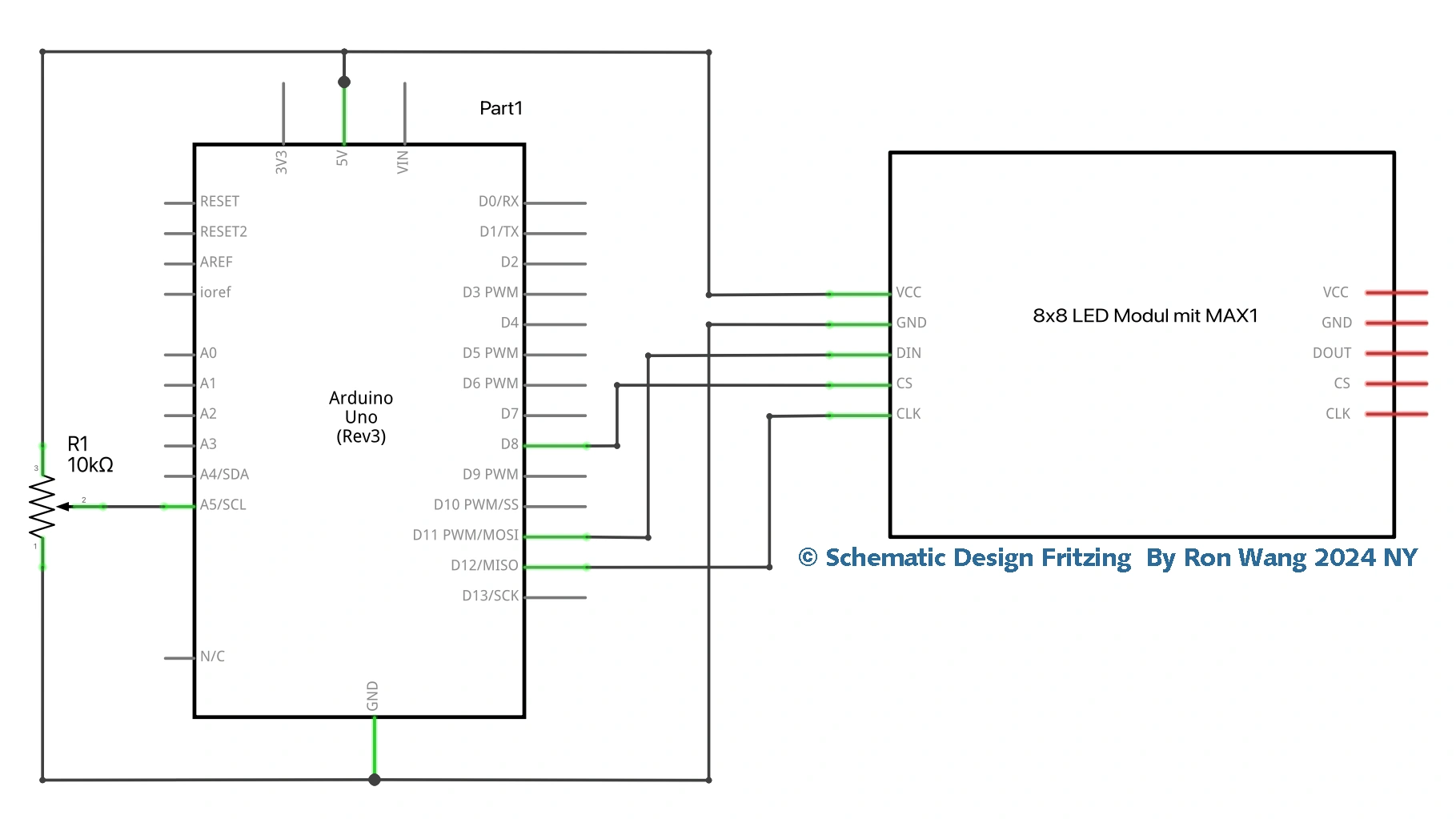 Arduino Pong Game MAX7219 Schematic