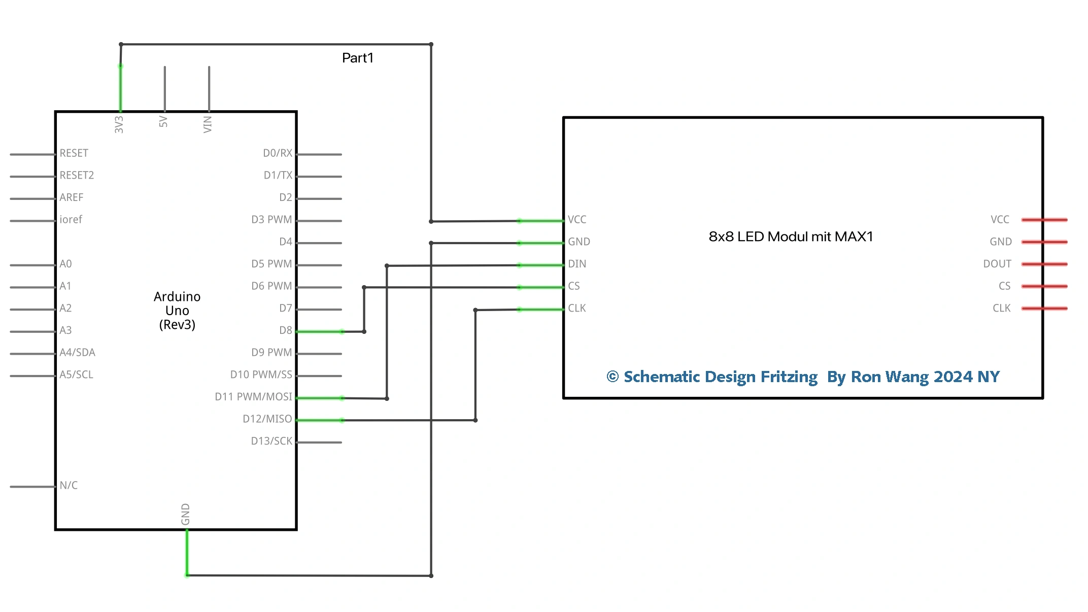 Arduino LED Dot Matrix Display Schematic