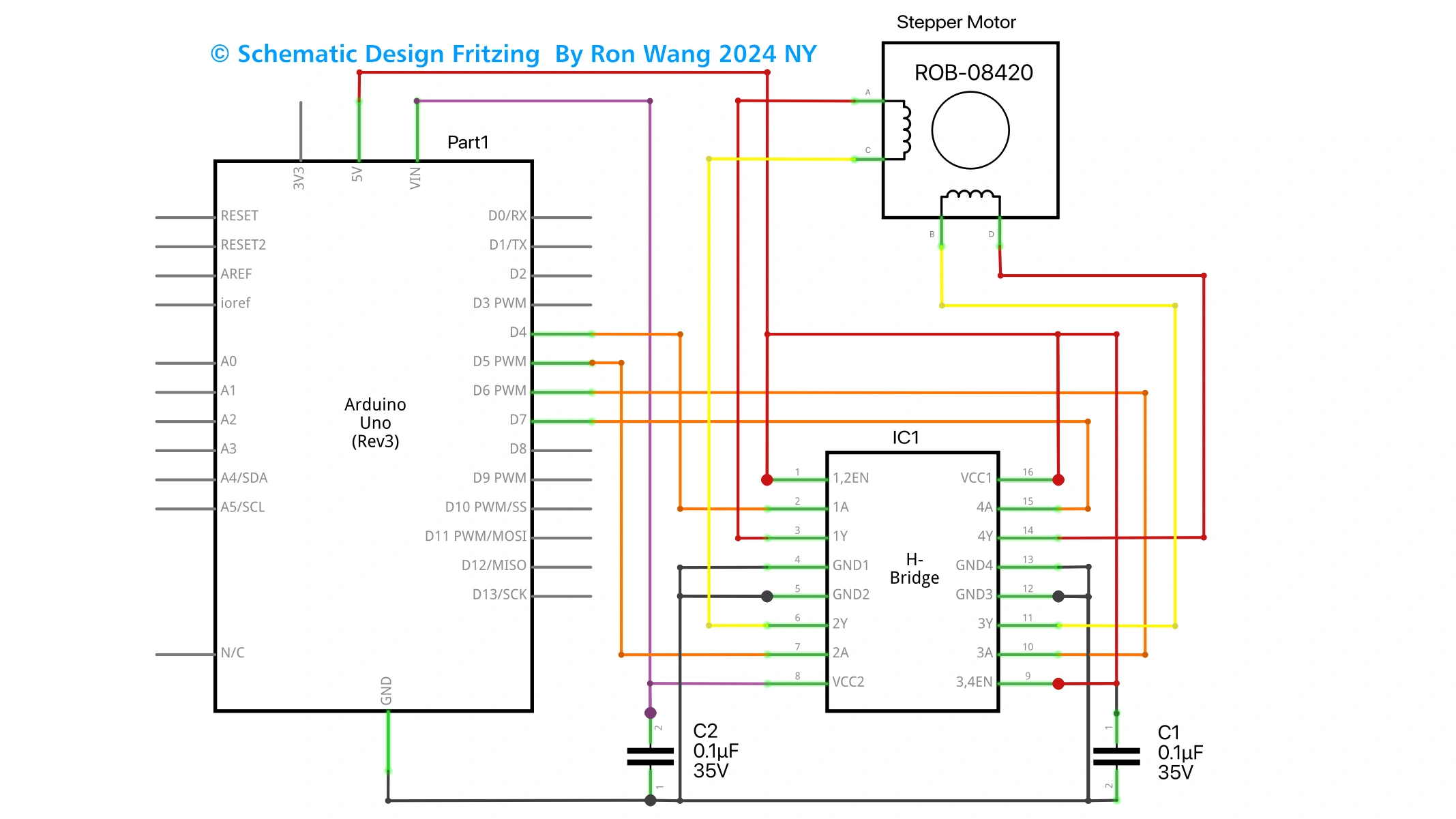 Arduino Stepper Control L293D Bipolar Schematic