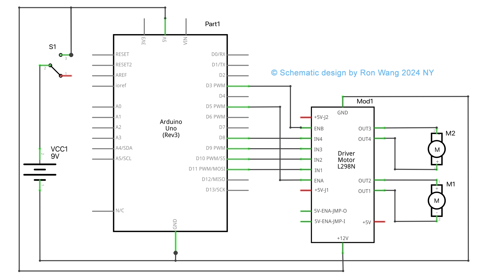 Arduino L298N Dual Motor Driver Schematic