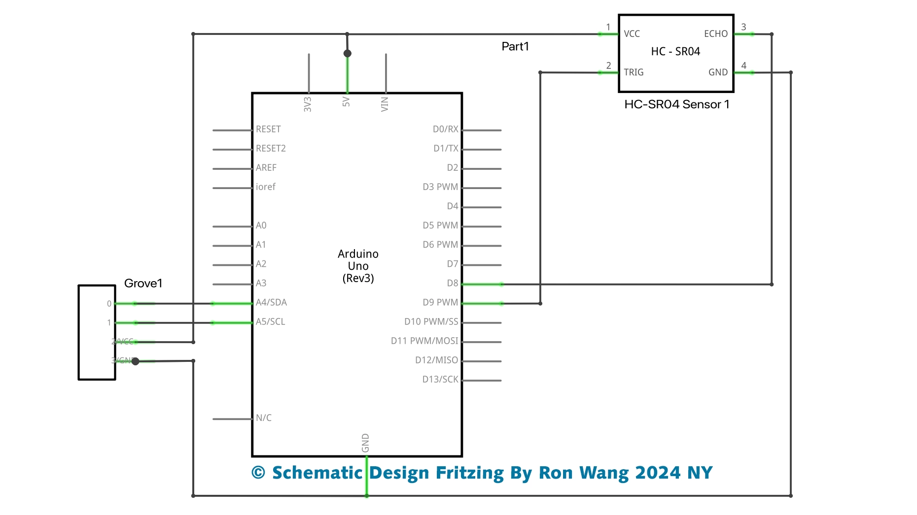 arduino UltraSonic OLED Ditance Display Schematic