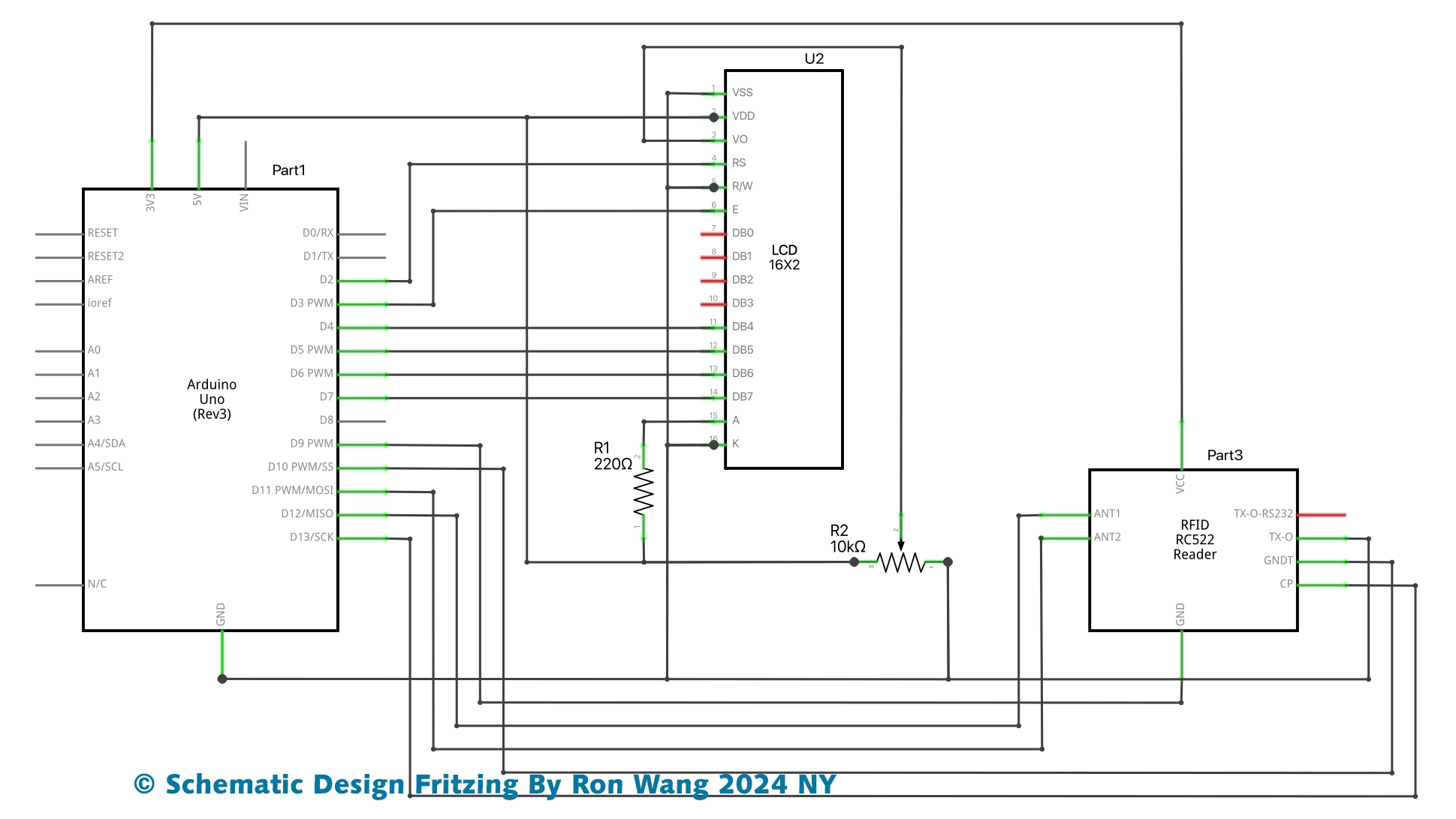 Arduino RFID LCD Display Schematic